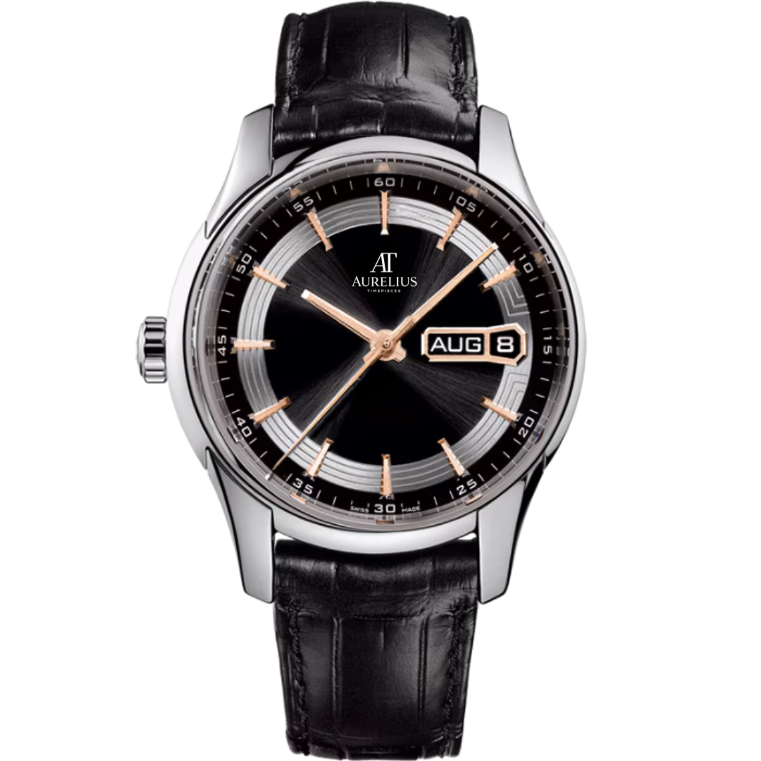 Annual Calendar 41 – Grey Sunburst Dial | Steel Case & Black Leather Strap